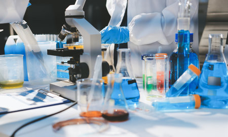 Researchers working in the clinical laboratoryの写真素材