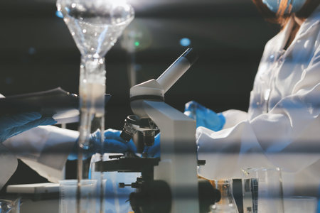 Researchers working in the clinical laboratoryの写真素材