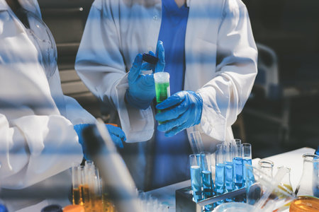 Researchers working in the clinical laboratoryの写真素材