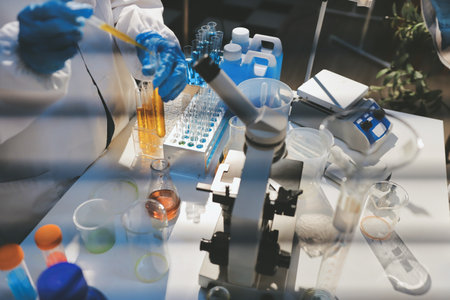 Researchers working in the clinical laboratoryの写真素材