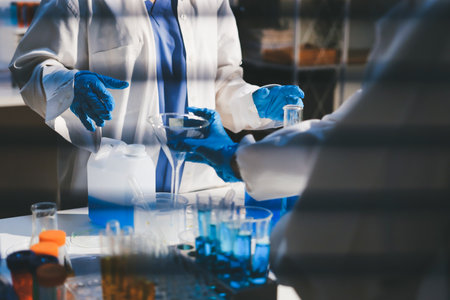 Researchers working in the clinical laboratoryの写真素材