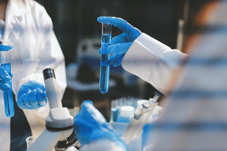 Researchers working in the clinical laboratoryの写真素材