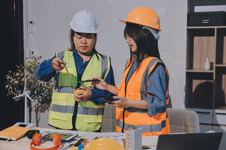 Architects and engineers working collaboratively on construction projectの写真素材