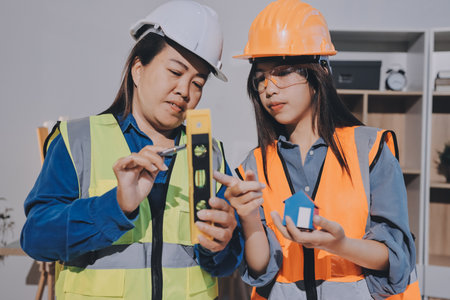 Architects and engineers working collaboratively on construction projectの写真素材