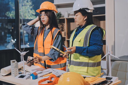 Architects and engineers working collaboratively on construction projectの写真素材