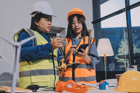 Architects and engineers working collaboratively on construction projectの写真素材