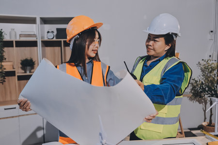 Architects and engineers working collaboratively on construction projectの写真素材