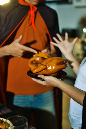 People having fun at Halloween partyの写真素材