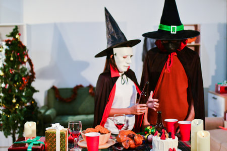 People having fun at Halloween partyの写真素材