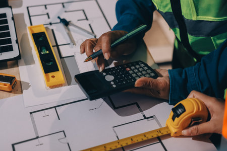 Architects and engineers working collaboratively on construction projectの写真素材