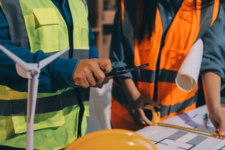 Architects and engineers working collaboratively on construction projectの写真素材
