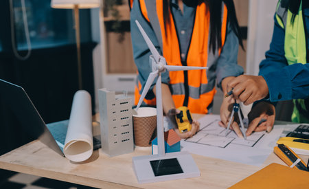 Architects and engineers working collaboratively on construction projectの写真素材