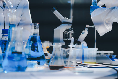 Researchers working in the clinical laboratoryの写真素材