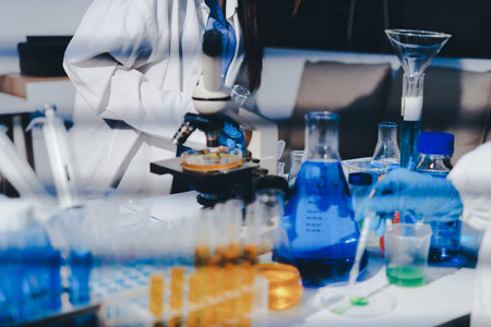 Researchers working in the clinical laboratoryの写真素材