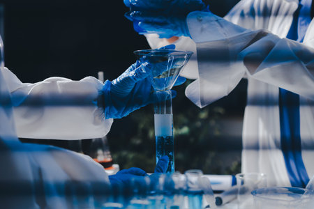 Researchers working in the clinical laboratoryの写真素材