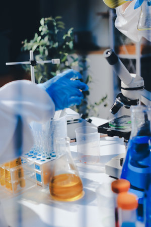 Researchers working in the clinical laboratoryの写真素材