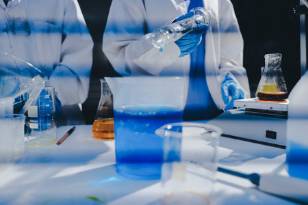 Researchers working in the clinical laboratoryの写真素材