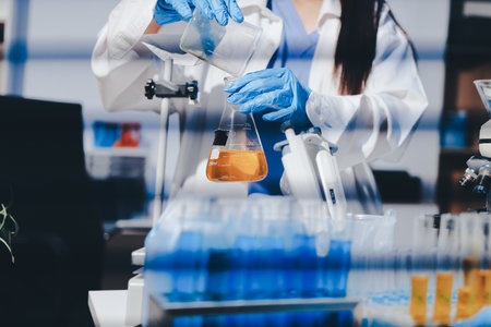 Researchers working in the clinical laboratoryの写真素材