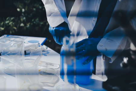 Researchers working in the clinical laboratoryの写真素材