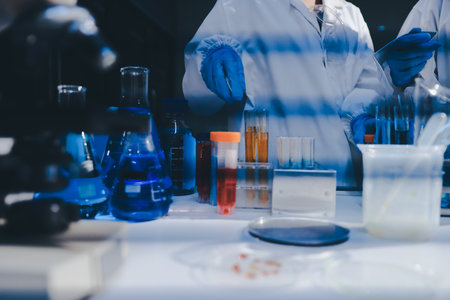 Researchers working in the clinical laboratoryの写真素材