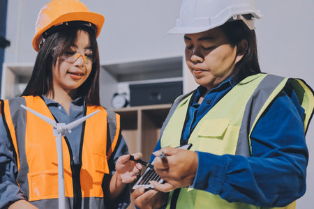 Architects and engineers working collaboratively on construction projectの写真素材