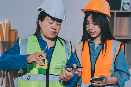 Architects and engineers working collaboratively on construction projectの写真素材