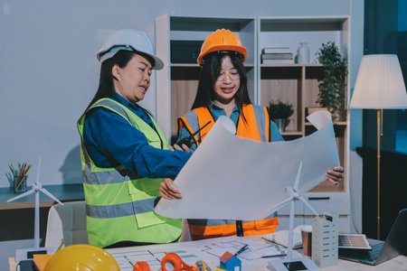 Architects and engineers working collaboratively on construction projectの写真素材