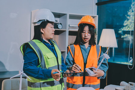 Architects and engineers working collaboratively on construction projectの写真素材