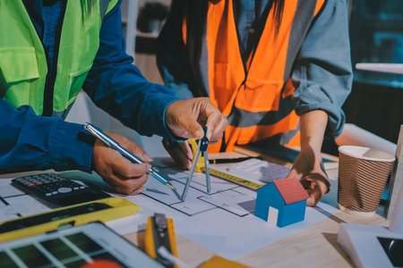 Architects and engineers working collaboratively on construction projectの写真素材