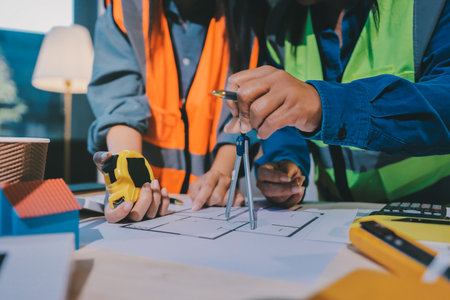 Architects and engineers working collaboratively on construction projectの写真素材