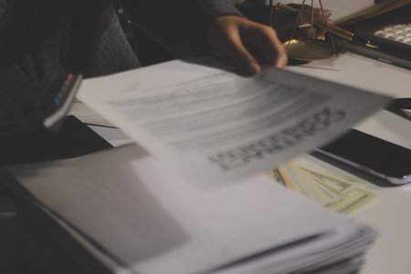 Businesswoman and Male lawyer or judge consult and conference having team meeting with client at law firm in office, Law and Legal services conceptの写真素材