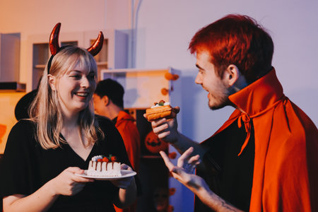 Friends enjoying a Halloween party at a bar making a toast