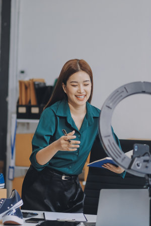 Starting small businesses SME owners female entrepreneurs check online orders to prepare to pack the...