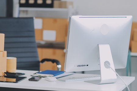 Starting small businesses SME owners female entrepreneurs check online orders to prepare to pack the...
