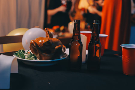 Friends enjoying a Halloween party at a barの写真素材