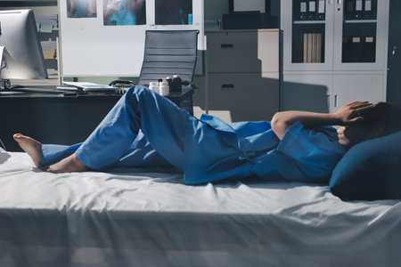 A patient with depression looks outside.の写真素材