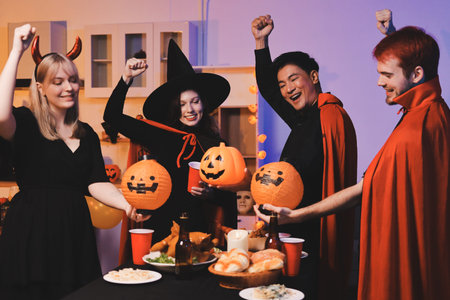Friends enjoying a Halloween party at a bar