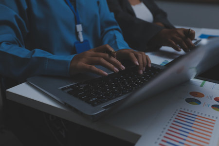 Auditor and accountant team working in office, analyze financial data and accounting record with...