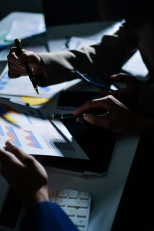 business people in meeting discussing plans togetherの写真素材