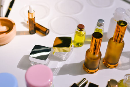 Woman making organic cosmetics with aloe in laboratoryの写真素材