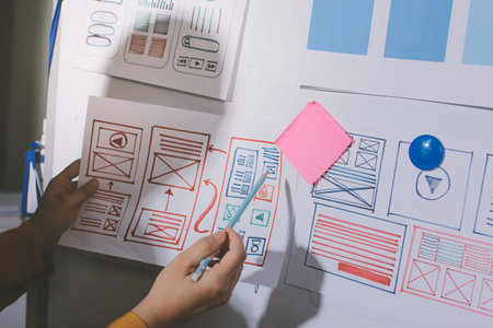 team of UI UX web designer are working together to develop mobile responsive websites with UI UX...