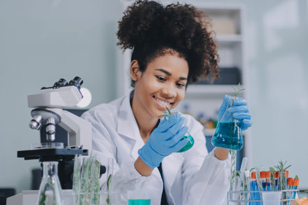 Chemical Laboratory of the Food supply. Food in laboratory, GMO Genetically modified food in lab.の写真素材