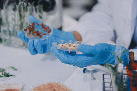 Chemical Laboratory of the Food supply. Food in laboratory.の写真素材