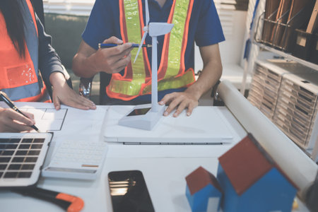 Concept Architect and desk of Architectural project in construction site or office building