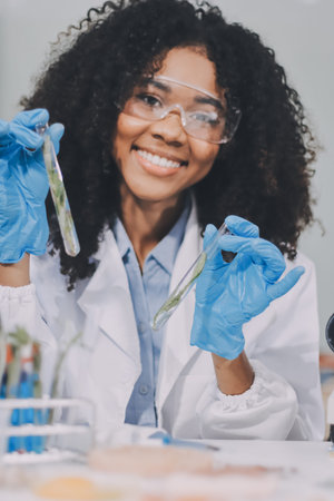 Chemical Laboratory of the Food supply. Food in laboratory, GMO Genetically modified food in lab.