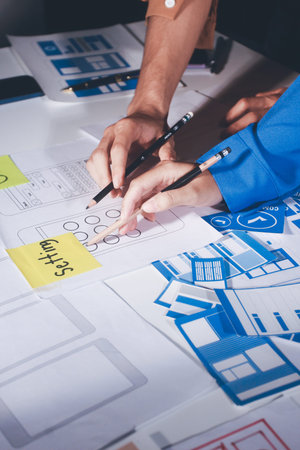 UXUI design brainstorming session with sketches and digital tools