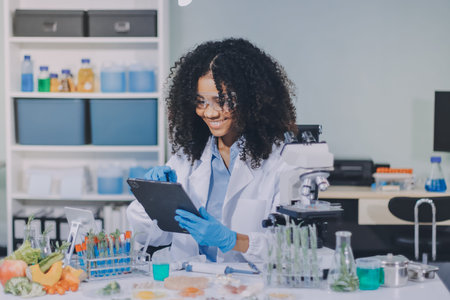 Chemical Laboratory of the Food supply. Food in laboratory.の写真素材