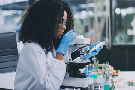 Chemical Laboratory of the Food supply . Food in laboratory, dna modify .GMO Genetically modified...