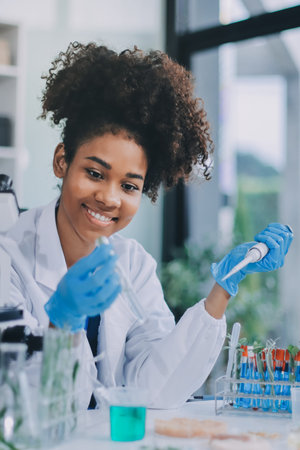 Chemical Laboratory of the Food supply . Food in laboratory, dna modify .GMO Genetically modified food in lab .の写真素材