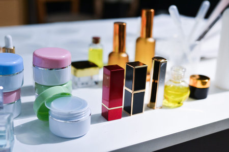 Woman making organic cosmetics with aloe in laboratory